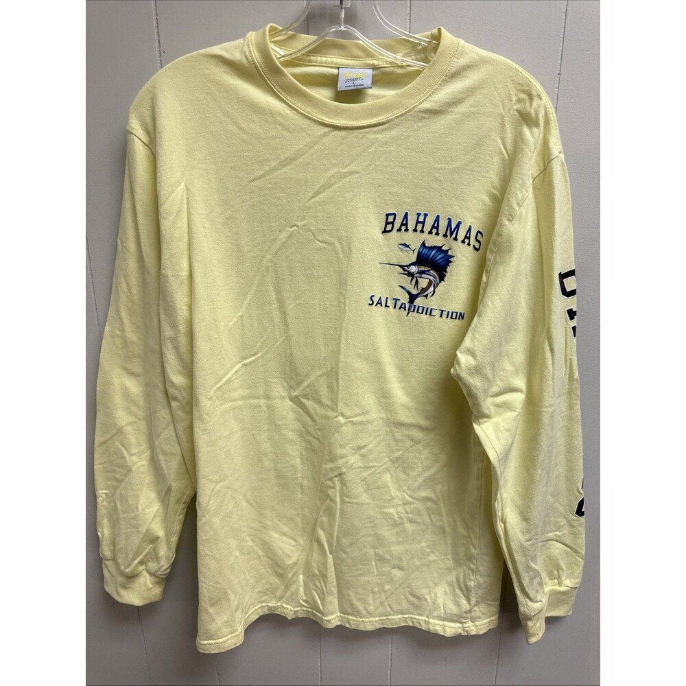 Banana Bay Men's T-Shirt Yellow Large Cotton Sword Fish Graphic Bahamas